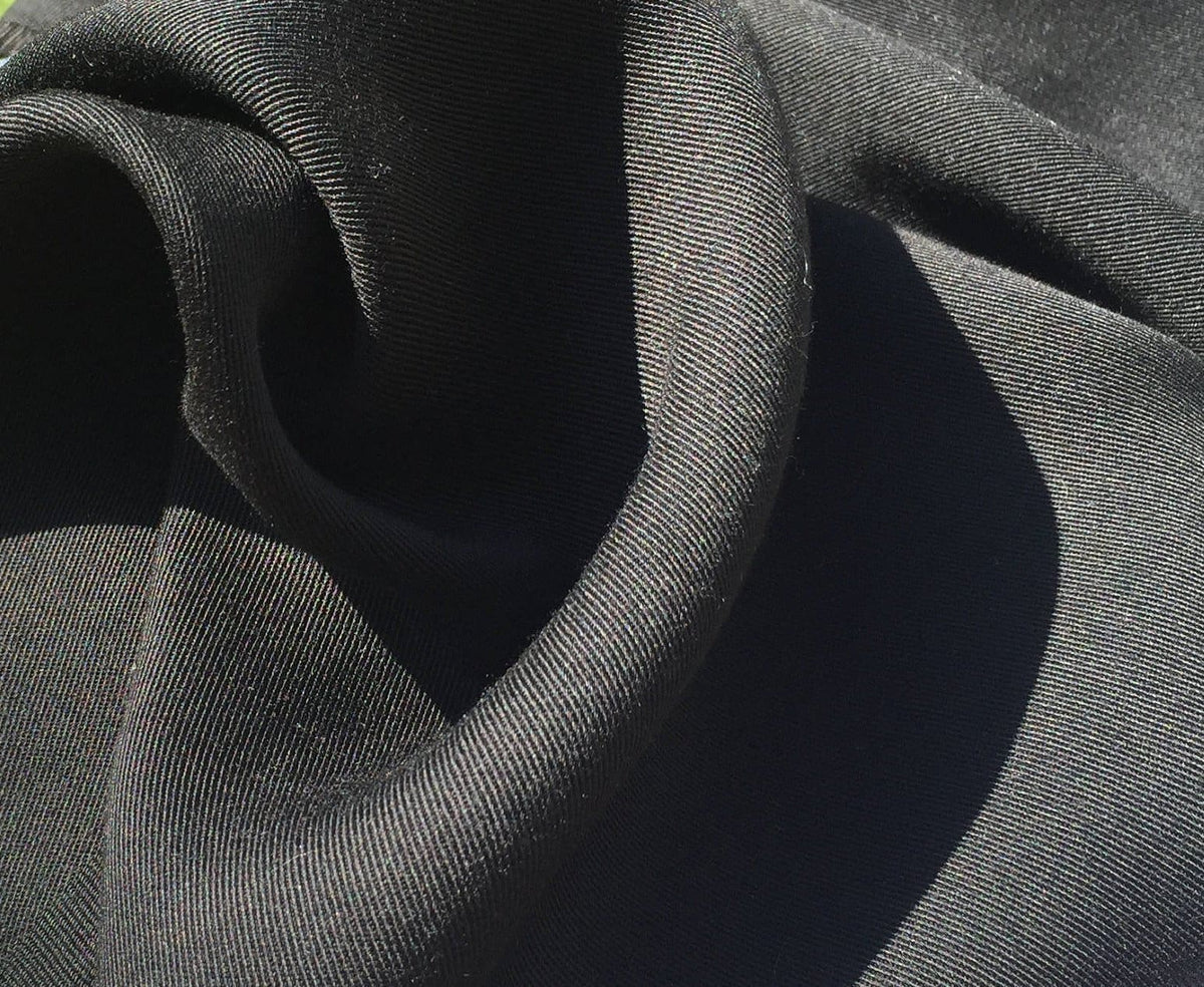 60 Jet Black 100% Lyocell Tencel Gabardine Twill Woven Fabric By the Yard