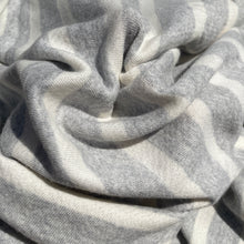 Load image into Gallery viewer, 58" Cotton Rayon 11 Oz French Terry Cloth Yarn Dyed Heather Gray & White Striped Loop Terry Knit Fabric By the Yard | APC Fabrics