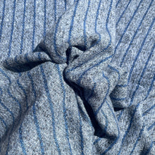 Load image into Gallery viewer, 100% Cotton Loop French Terry Heather Blue Striped Print 10 Oz Knit Fabric By the Yard | APC Fabrics