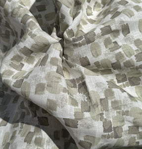 100% Linen White Olive Green Geometric Designed 5.5 OZ USA Woven Fabric By the Yard