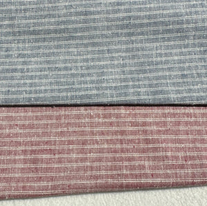 56" Linen & Cotton Blue Red Striped 5 OZ Woven Fabric By the Yard