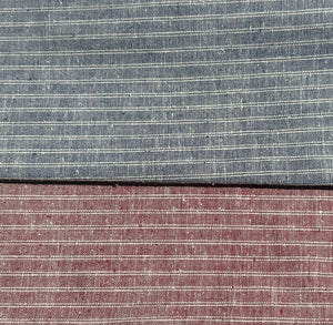 56" Linen & Cotton Blue Red Striped 5 OZ Woven Fabric By the Yard