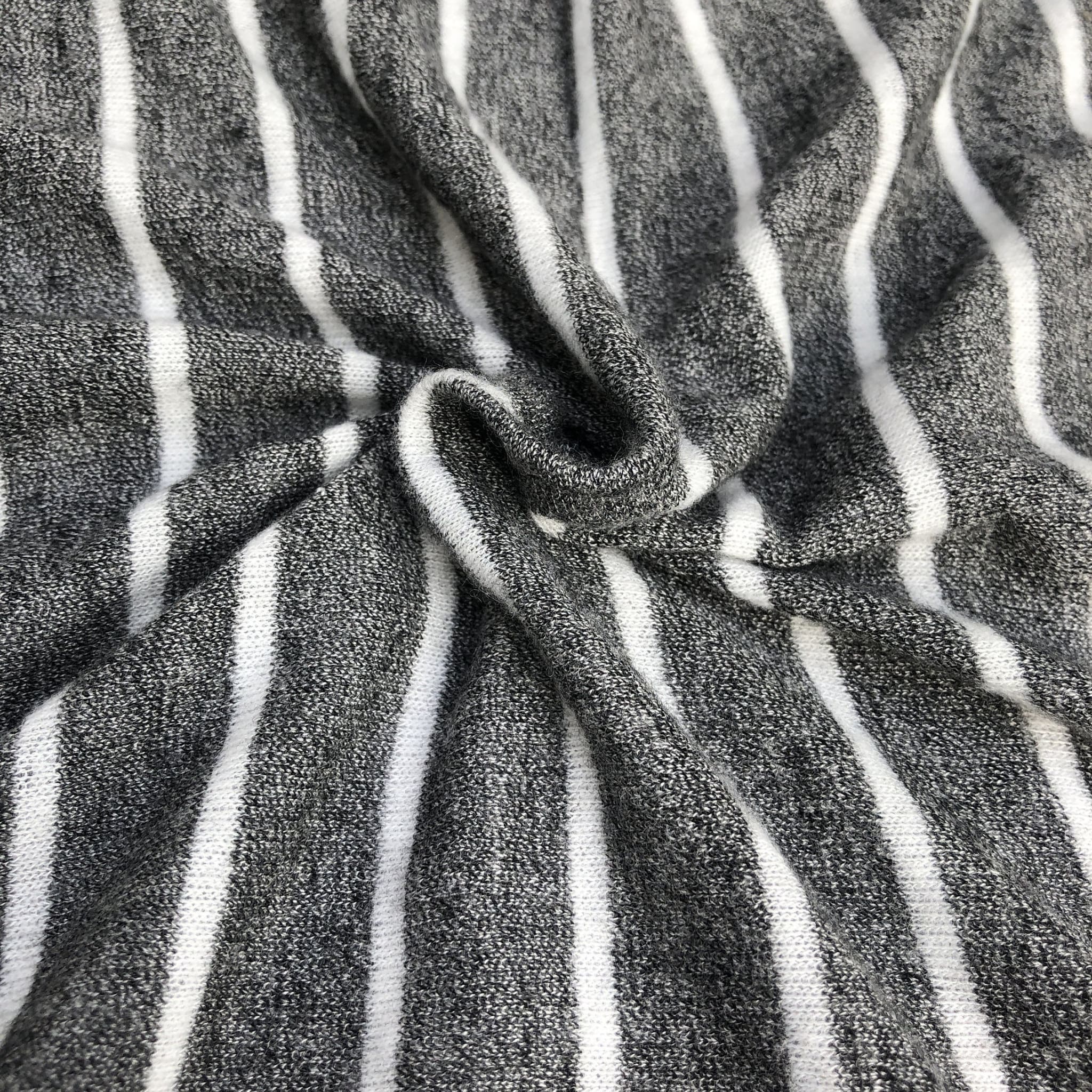54 Rayon Spandex Blend Fleece Heather Gray & White Striped Knit Fabric By  Yard