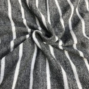 54" Rayon Spandex Blend Fleece Heather Gray & White Striped Knit Fabric By Yard - APC Fabrics