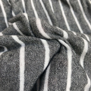 54" Rayon Spandex Blend Fleece Heather Gray & White Striped Knit Fabric By Yard - APC Fabrics