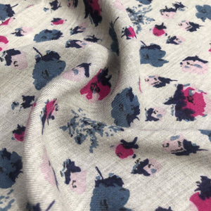 56" Gray Grey 100% Cotton Red Blue Flower Floral Print Woven Fabric By the Yard - APC Fabrics