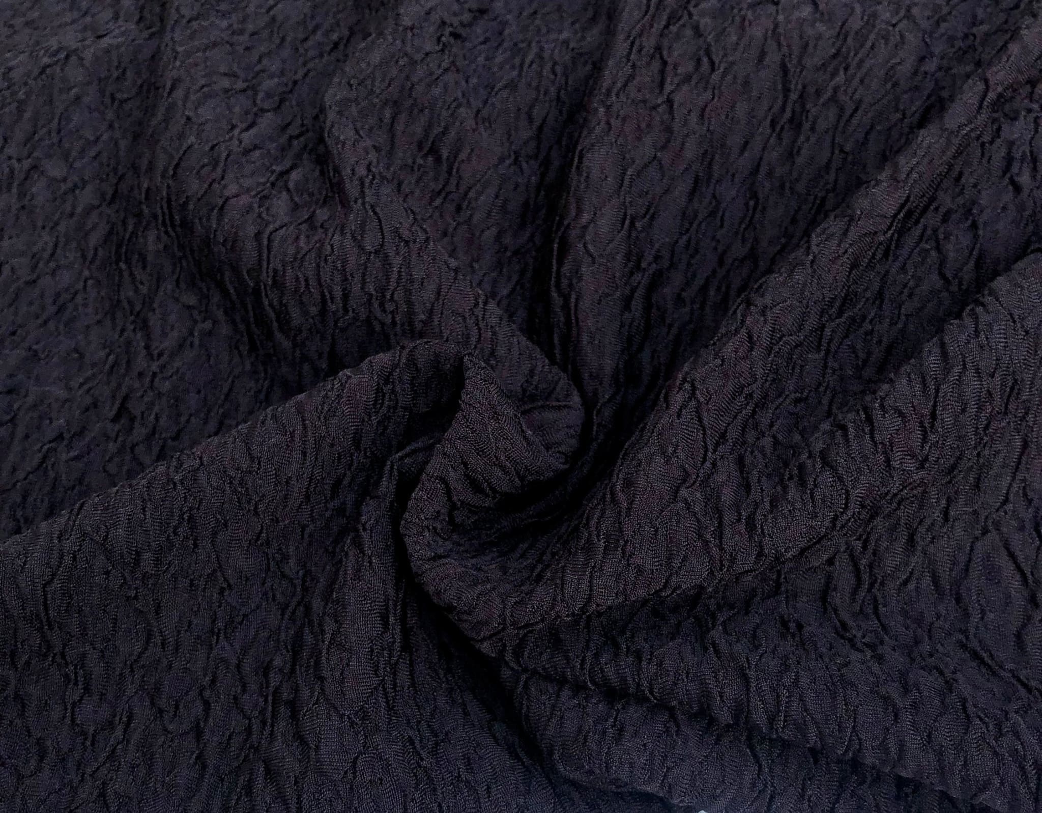 58 Black Polyester Elastane Stretch Wrinkle ESP kDk Knit De Knit Fabric By  the Yard