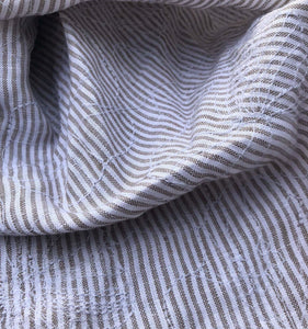 60" Brown 100% Linen Striped Floral Flower Embroidered Woven Fabric By the Yard - APC Fabrics