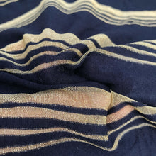 Load image into Gallery viewer, 66&quot; Modal Spandex Stretch Dark Navy &amp; Gold Striped Jersey Knit Fabric By Yard - APC Fabrics
