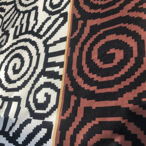 48&quot; 100% Silk Variety Meander Print Heavy Interlock Brown, Black, White & Cream Beige Knit Fabric By the Half-Yard | APC Fabrics