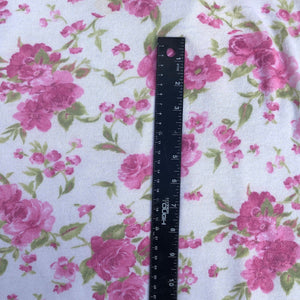 58" Rayon & Spandex  Stretch Blend Floral Flower Brushed Hatchi Low Gayge White, Pink, Green Apparel Jersey Knit Fabric By the Yard | APC Fabrics