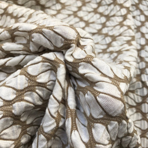 64" Rayon Spandex Lycra Stretch Khaki Beige & White Ikat Leaf Floral Check Jacquard Knit Fabric By the Yard - APC Fabrics