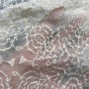 40" 100% Silk Bridal Veil Embroidered Embroidery Sheer & Light White Woven Fabric By the Half-Yard | APC Fabrics