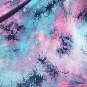 60” Bamboo Spandex  Stretch Tie Dyed Cotton Candy Blue & Pink Apparel Knit Fabric By the Yard | APC Fabrics