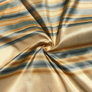 56" 100% Silk Gold Yellow Blue Striped 5 OZ Woven Fabric By the Half Yard | APC Fabrics