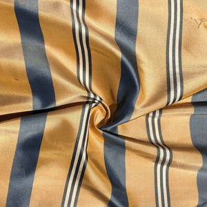 56" 100% Silk Gold Yellow Blue & White Striped 5 OZ Woven Fabric By the Half Yard | APC Fabrics