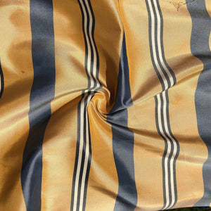 56" 100% Silk Gold Yellow Blue & White Striped 5 OZ Woven Fabric By the Half Yard | APC Fabrics