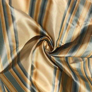 56" 100% Silk Gold Yellow Blue Striped 5 OZ Woven Fabric By the Half Yard | APC Fabrics