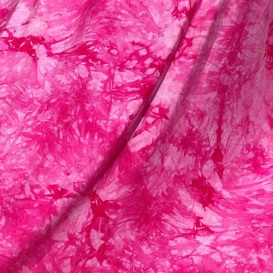 60” Bamboo & Spandex Stretch Tie Dyed Tie Dye Bright Pink White Cloud  Apparel and Face Mask Jersey Knit Fabric By the Yard