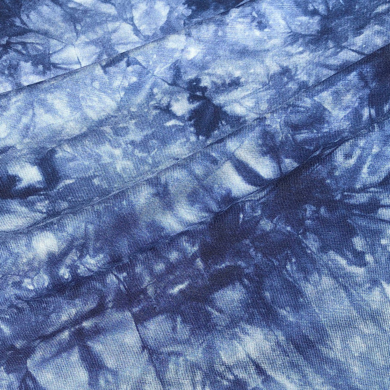 60” Bamboo & Spandex Stretch Tie Dyed Tie Dye Dark Navy Blue Apparel Jersey  Knit Fabric By the Yard