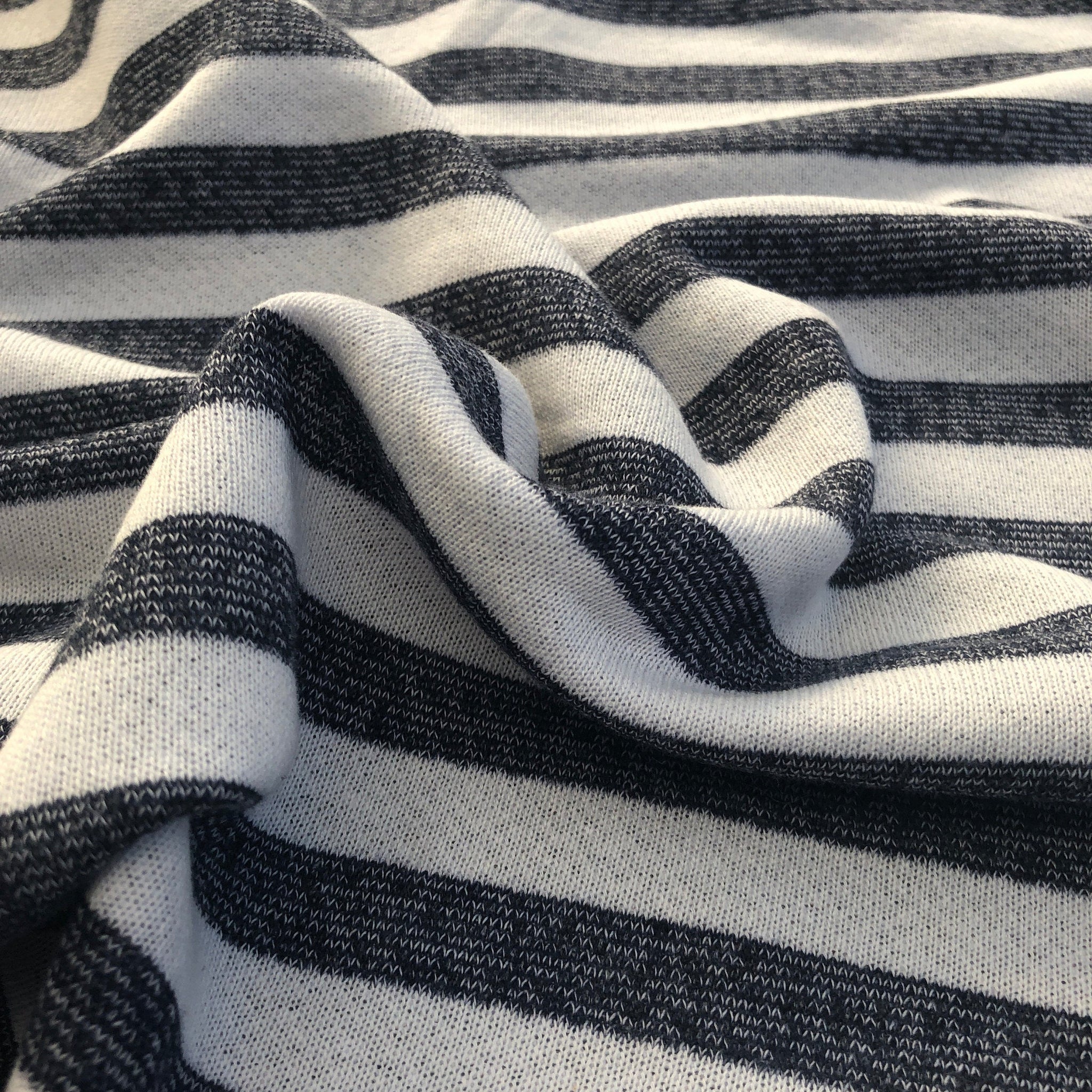 70 100% Cotton Striped French Terry Cloth White with Blue Stripes