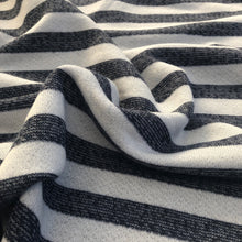 Load image into Gallery viewer, 70&quot; 100% Cotton Striped French Terry Cloth White with Blue Stripes Yarn Dyed Heavy Knit Fabric By the Yard | APC Fabrics
