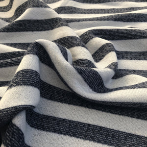 70" 100% Cotton Striped French Terry Cloth White with Blue Stripes Yarn Dyed Heavy Knit Fabric By the Yard | APC Fabrics