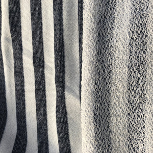 70" 100% Cotton Striped French Terry Cloth White with Blue Stripes Yarn Dyed Heavy Knit Fabric By the Yard | APC Fabrics
