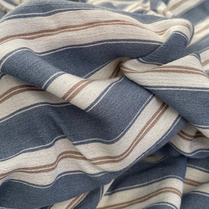 58" 100% Cotton Pima Chambray Striped Blue Gold Light Apparel Woven Fabric By the Yard | APC Fabrics
