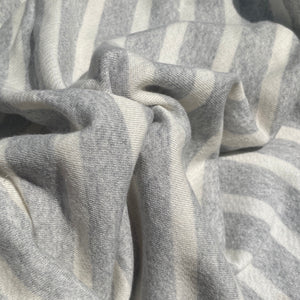 58" Cotton Rayon 11 Oz French Terry Cloth Yarn Dyed Heather Gray & White Striped Loop Terry Knit Fabric By the Yard | APC Fabrics