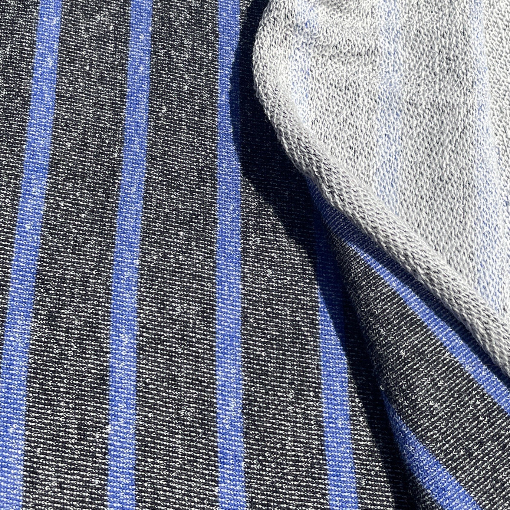 70 100% Cotton Striped French Terry Cloth White with Blue Stripes Yarn Dyed  Heavy Knit Fabric By the Yard
