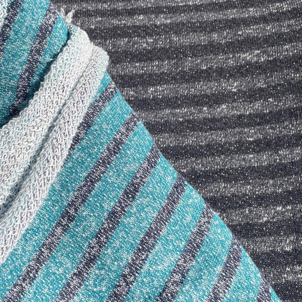 58" French Terry 100% Cotton 9 OZ Blue & Black Striped Knit Fabric By the Yard | APC Fabrics