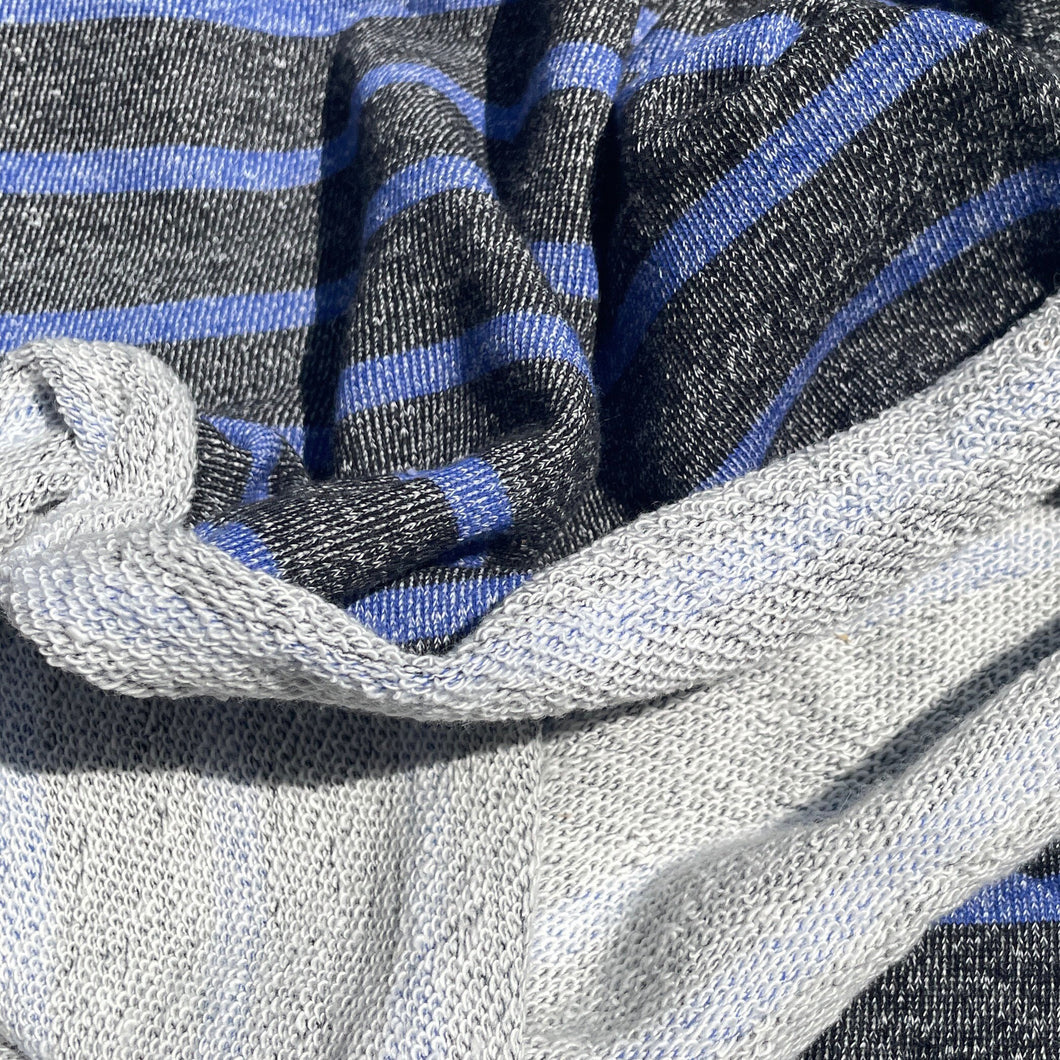 100% Cotton Loop French Terry Heather Blue Striped Print 10 Oz Knit Fabric By the Yard | APC Fabrics