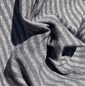 100% Cotton Loop French Terry Black Gray Striped Print 10 Oz Knit Fabric By the Yard | APC Fabrics