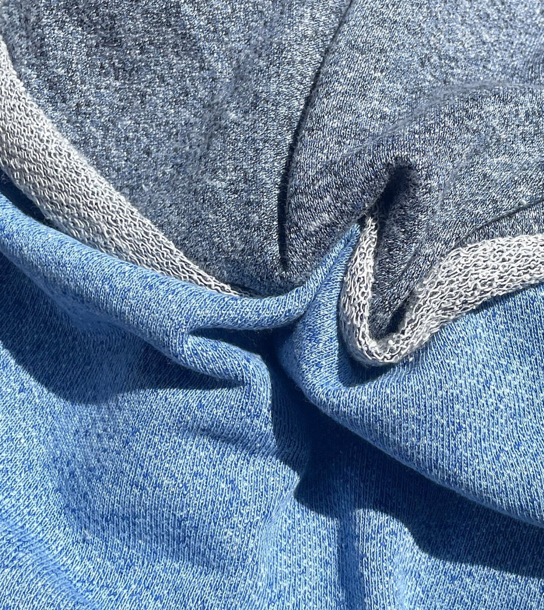 58" Loop Terry Three End Fleece 8 OZ Cotton Baby Blue & Navy Blue Knit Fabric by the Yard | APC Fabrics
