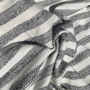 58&quot; French Terry & Loop Terry 100% Cotton Yarn Dyed 10 OZ Gray and White Striped Knit Fabric By the Yard | APC Fabrics