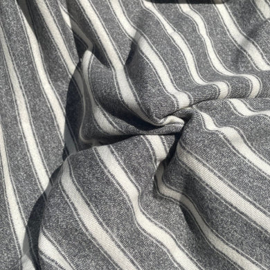 58" French Terry 100% Cotton 10 OZ Gray and White Striped Knit Fabric By the Yard | APC Fabrics