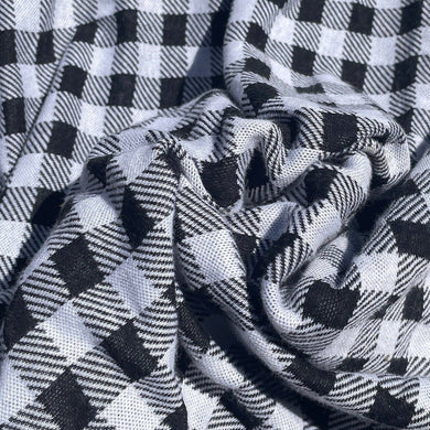 58" French Terry 100% Cotton 10 OZ Black White Flannel Gingham Checkered Knit Fabric By the Yard | APC Fabrics