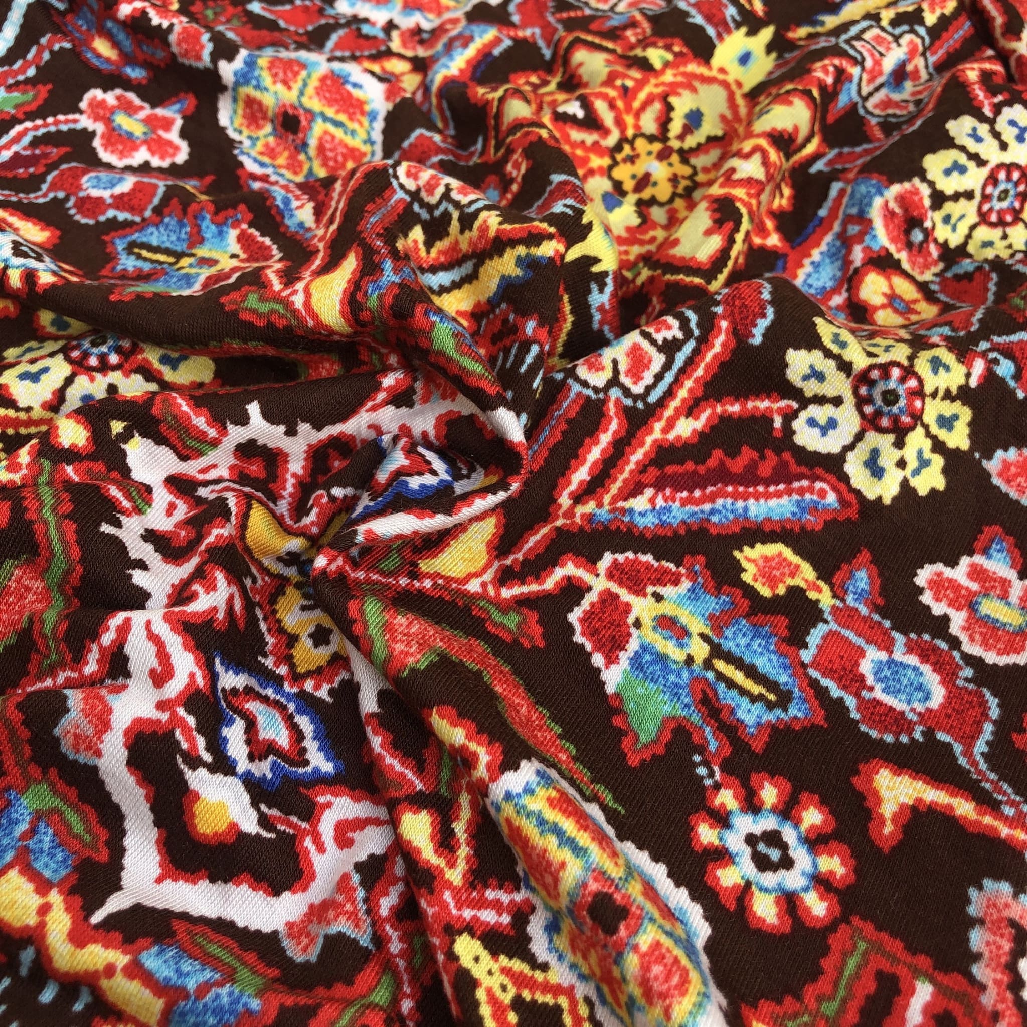 60 Rayon Spandex Blend Multicolor Red Floral Print Jersey Knit Fabric By Yard - Fabric