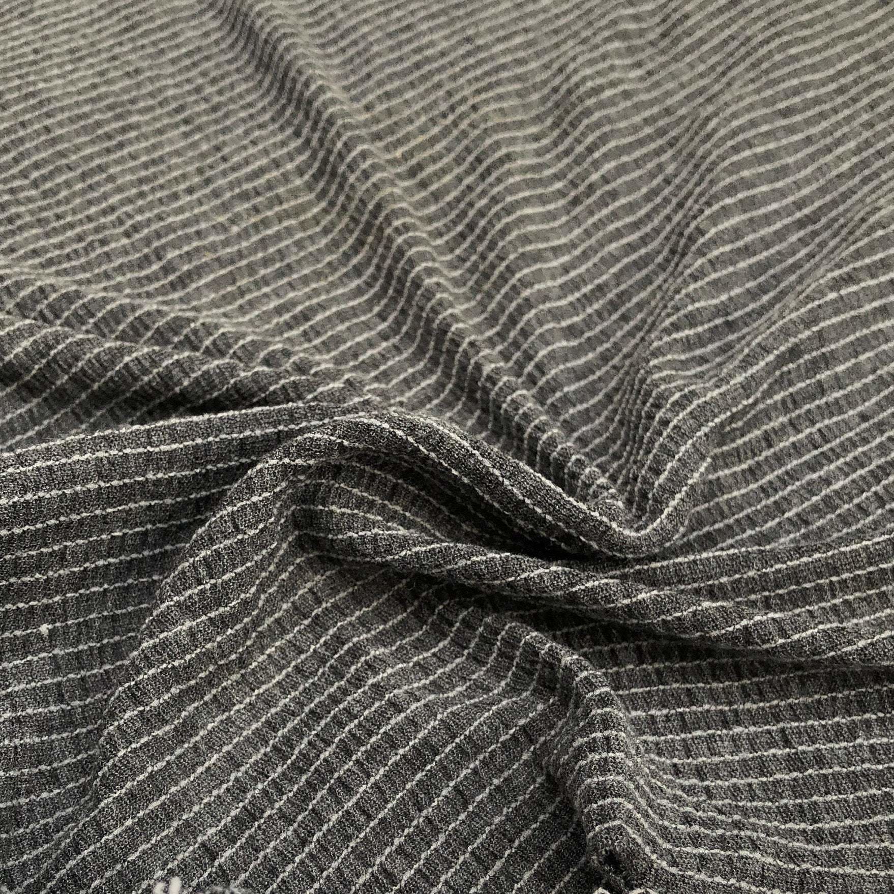 54" Modal Spandex Stretch Gauze Heather Gray & White Striped Knit Fabric By Yard - APC Fabrics