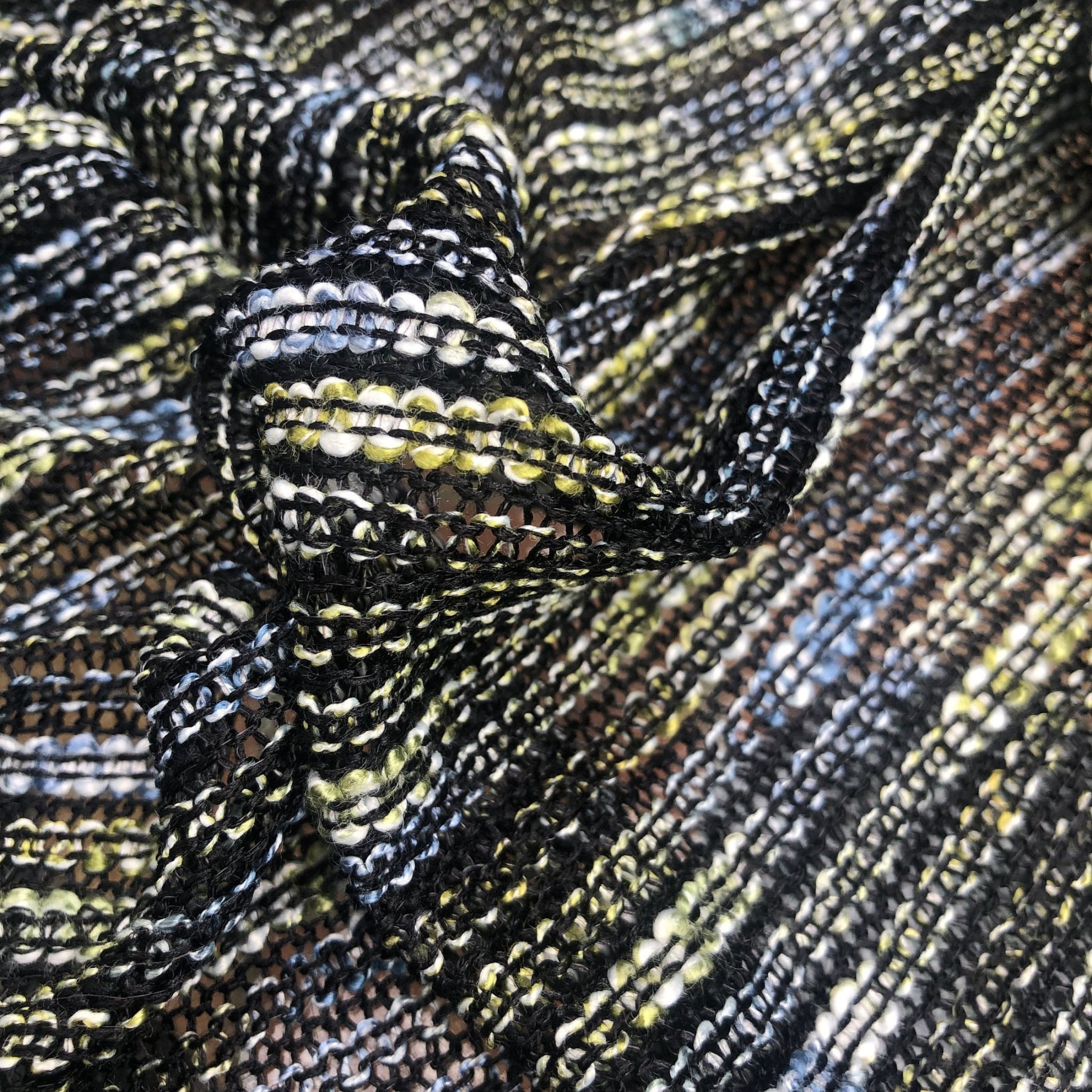 56" Black Green & Blue 100% Acrylic Sheer Thermal Knit Fabric By the Yard - APC Fabrics