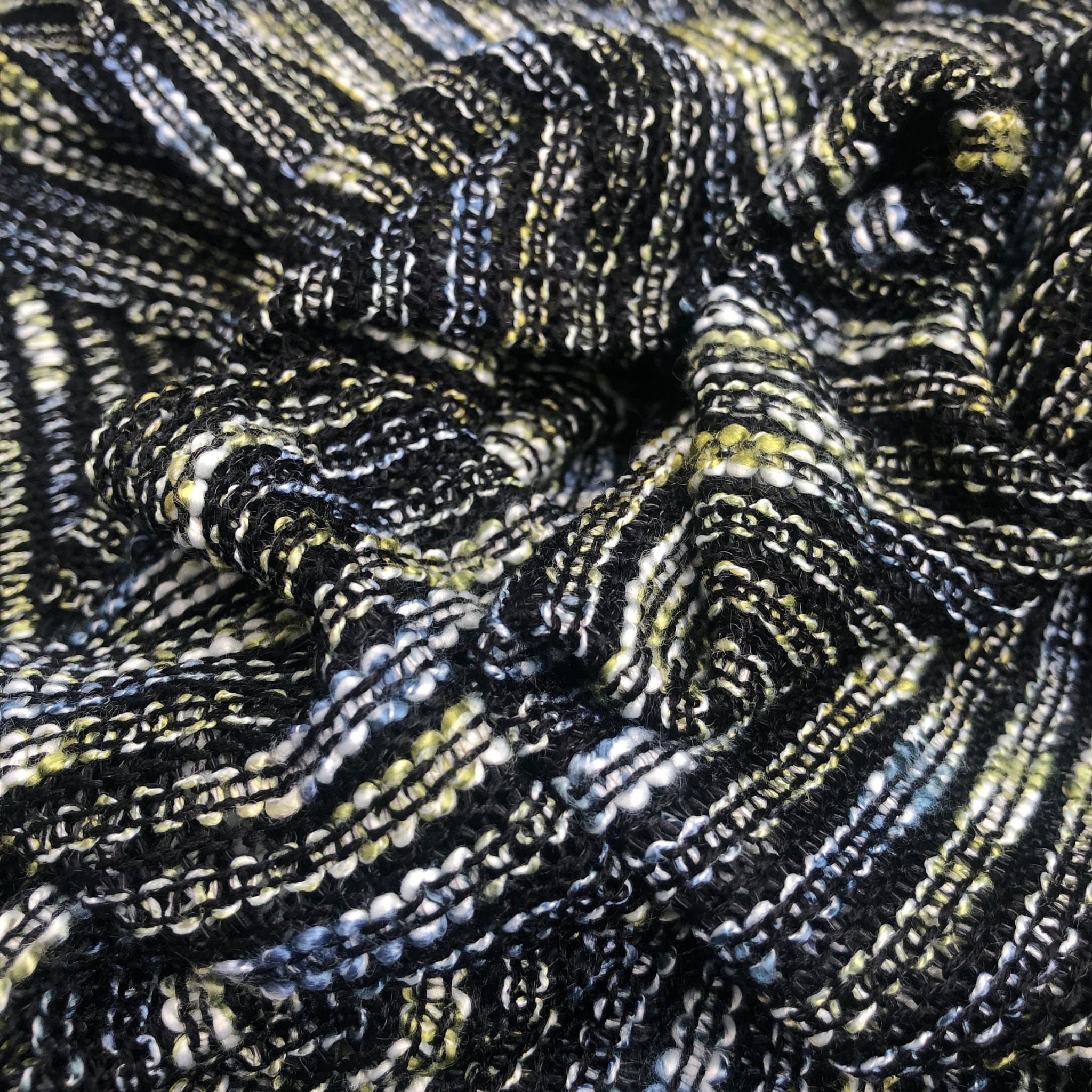 56" Black Green & Blue 100% Acrylic Sheer Thermal Knit Fabric By the Yard - APC Fabrics