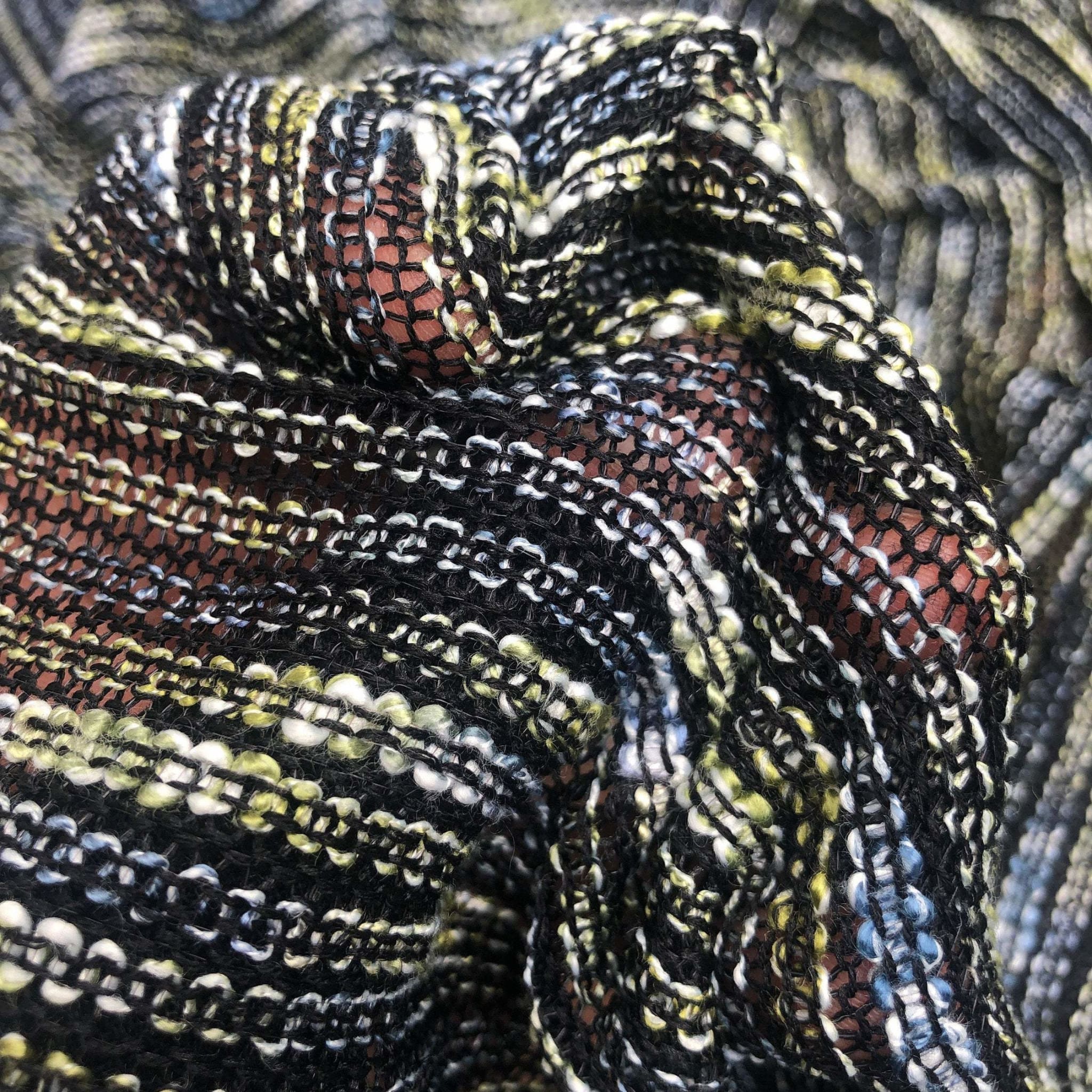 56" Black Green & Blue 100% Acrylic Sheer Thermal Knit Fabric By the Yard - APC Fabrics